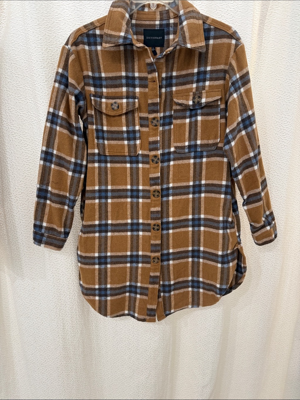 Women’s Gold/Blue Plaid Button-Up Shacket